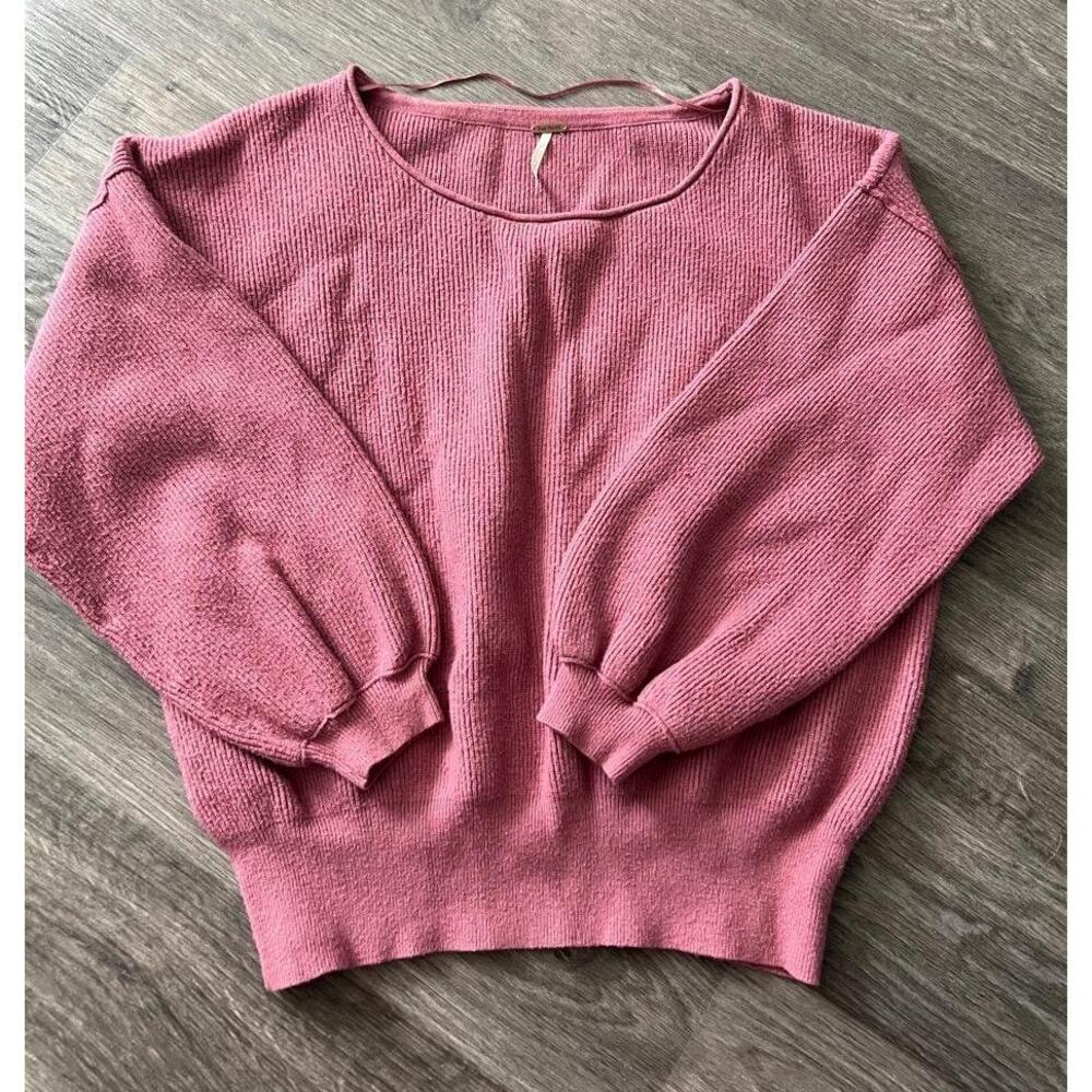 Free People Womens Small Pink Chunky Knit Sweater Balloon Sleeve Cozy - Picture 2 of 4